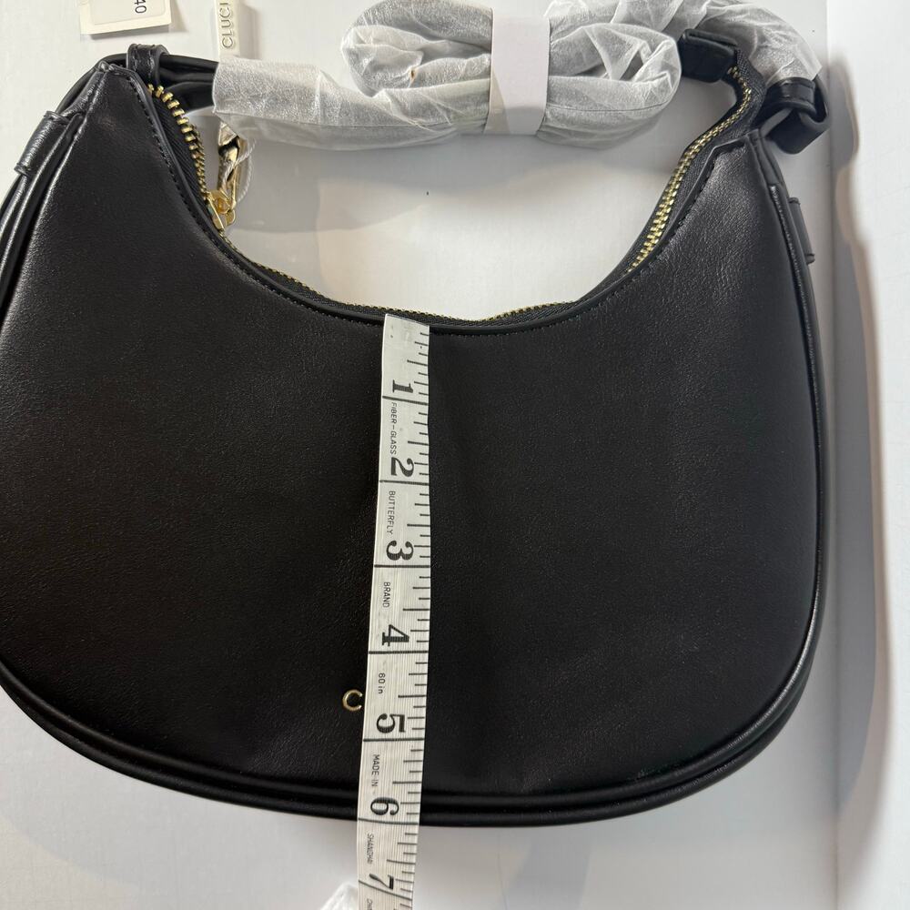 CLUCI Black Hobo Shoulder Bag Vegan Leather Baguette Purse Gold Hardware NWT - Picture 5 of 8
